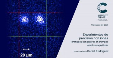 Cartel de la Conferencia: Experimentos de precisión con iones enfriados con láseres en trampas electromagnéticas.