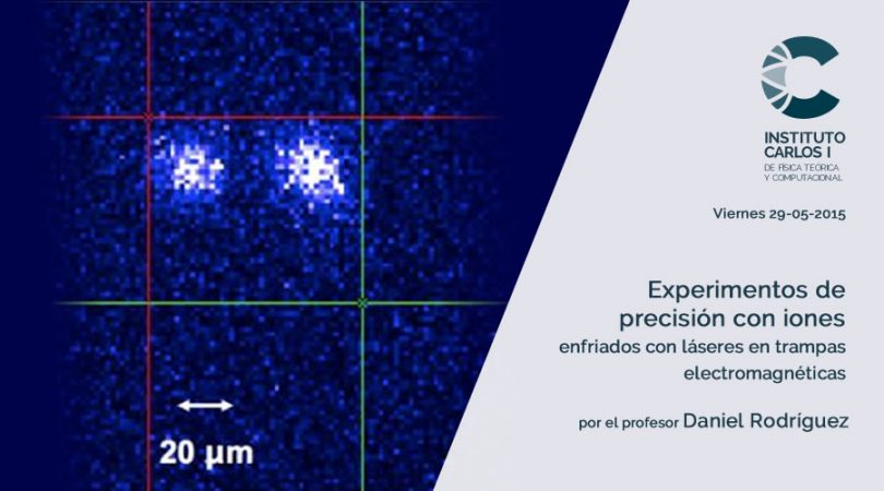 Cartel de la Conferencia: Experimentos de precisión con iones enfriados con láseres en trampas electromagnéticas.