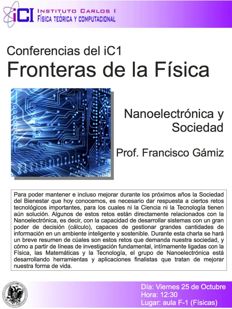 Cartel de la Conferencia: Nanoelectrónica y sociedad.