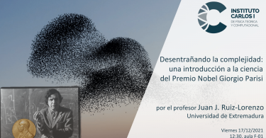 Cartel de la Conferencia: Desentrañando la complejidad: una introducción a la ciencia del Premio Nobel Giorgio Parisi.